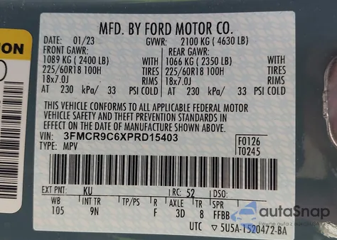 2023 Ford Bronco Sport Outer Banks из США, поврежденный, VIN 3FMCR9C6XPRD15403